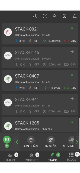 Dispositivos STACK en la aplicación
