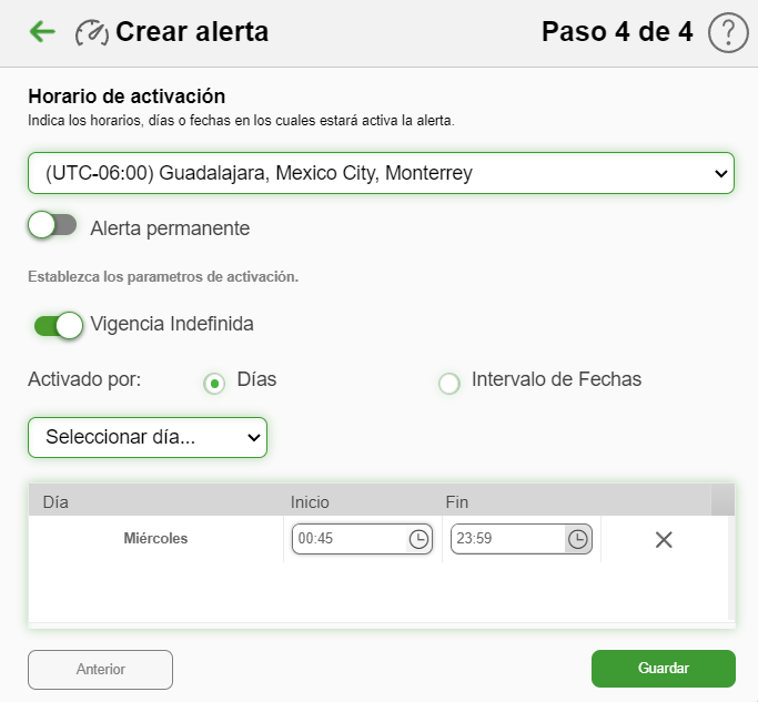 Exceso de velocidad- días e intervalos